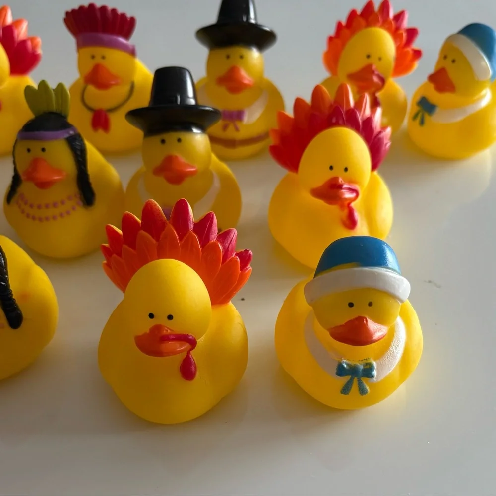 Set of Yellow Thanksgiving Themed Rubber Duck Toys
